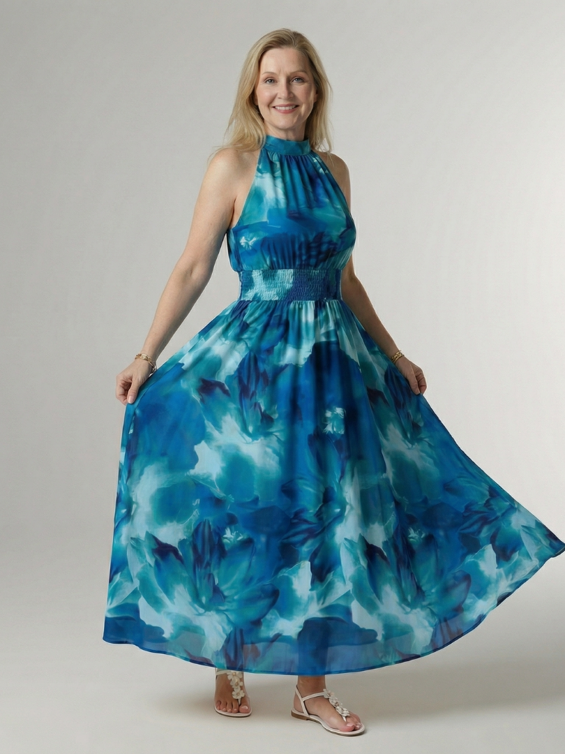 Sylin | Abito Midi con Scollo a Halter Arricciato