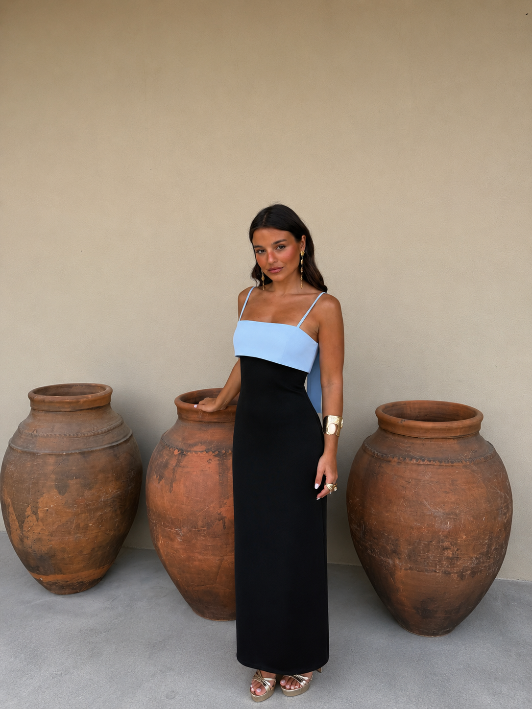 Nicoletta | Abito elegante nero e azzurro