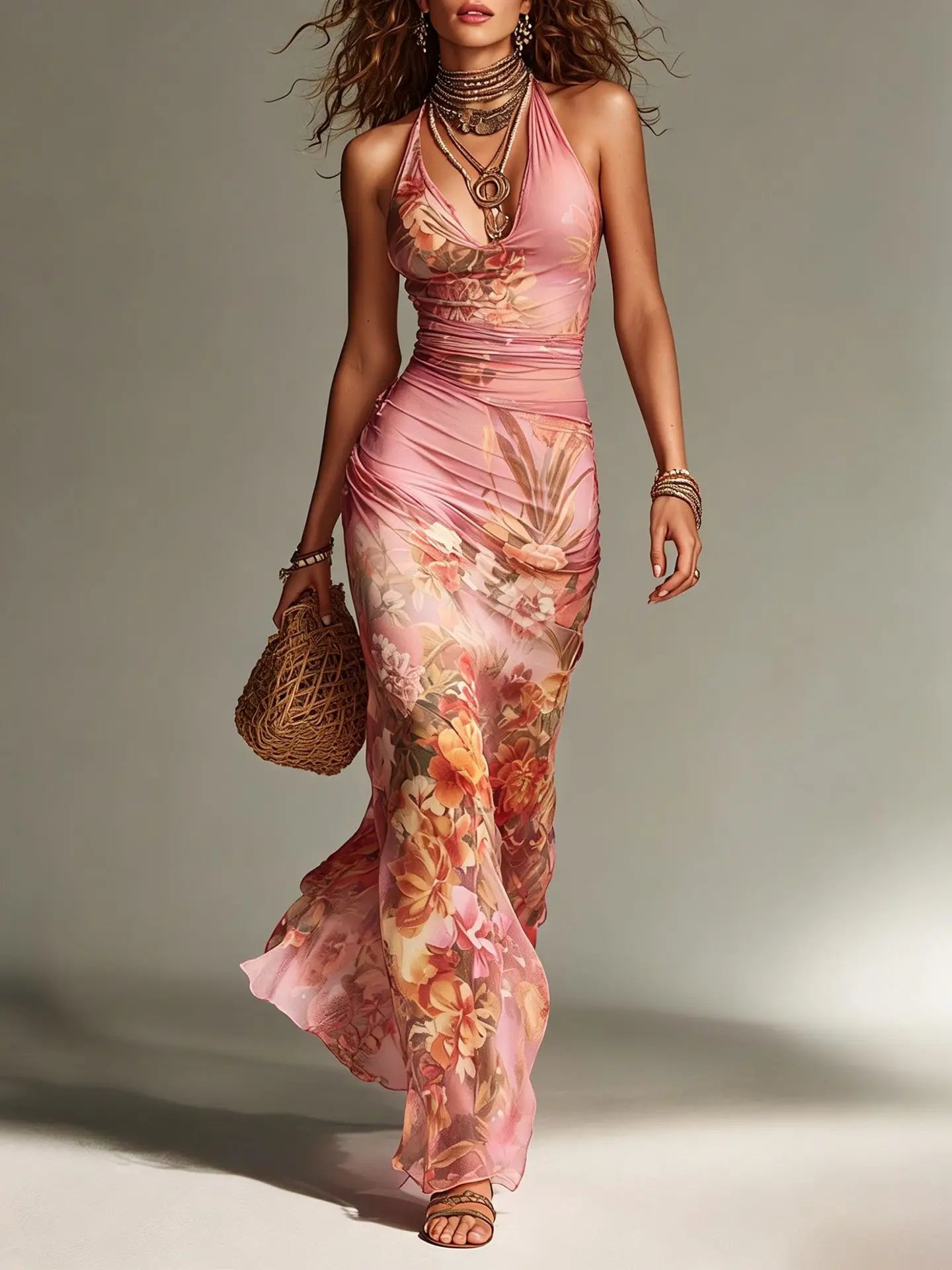 Abita elegante vestito da donna con stampa floreale
